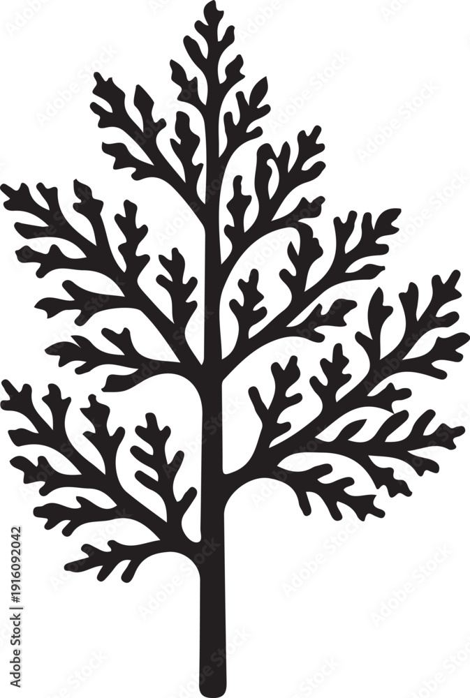 Obraz premium Minimalist black and white illustration of a stylized tree branch with leaves