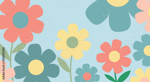 Cute Flat Floral Pattern Background in Pastel Colors