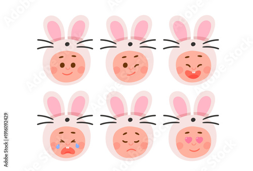 Baby in bunny costume 6 expressions