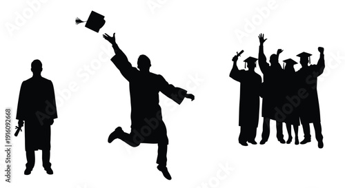 Celebrating graduation with joyful poses a striking silhouette