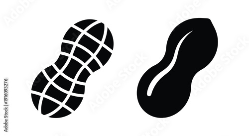 Two peanut illustrations in black showcasing a distinct silhouette