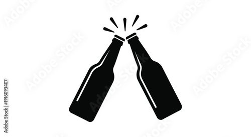 Two beer bottles clinking in a celebratory toast silhouette