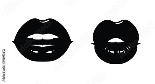 Two black lip shapes against a white background a graphic silhouette