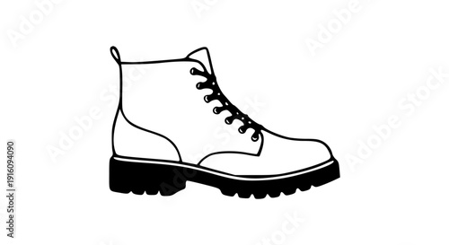 A sleek black and white lace-up work boot with thick rubber sole