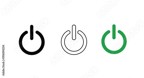 Three power button icons in varying styles a stark silhouette