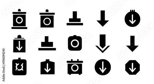 Modern Download Icons: An array of contemporary download icons. A versatile collection of icons symbolizing downloads, updates, or data transfers.