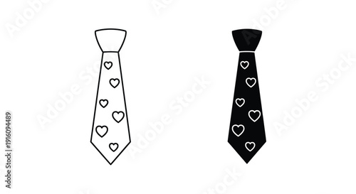 Two ties with heart patterns one white and one black silhouette