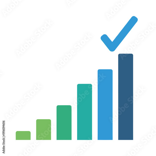 A vibrant bar chart illustrating progress, growth, and successful achievement with a prominent checkmark.