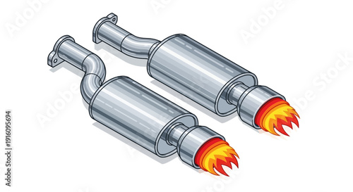 Isometric Dual Exhaust Muffler System with Performance Afterburner Flames