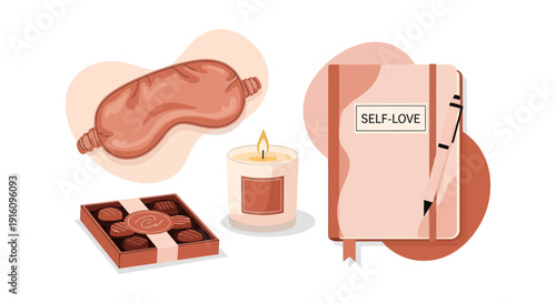 Self Care Wellness Set with Silk Sleep Mask Scented Candle Chocolate Box and Journal for Mindfulness