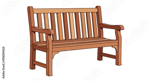 Classic Wooden Garden Bench for Outdoor Park and Backyard Patio Vector Illustration