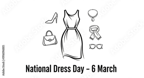 National dress day march 6th fashion illustration with accessories