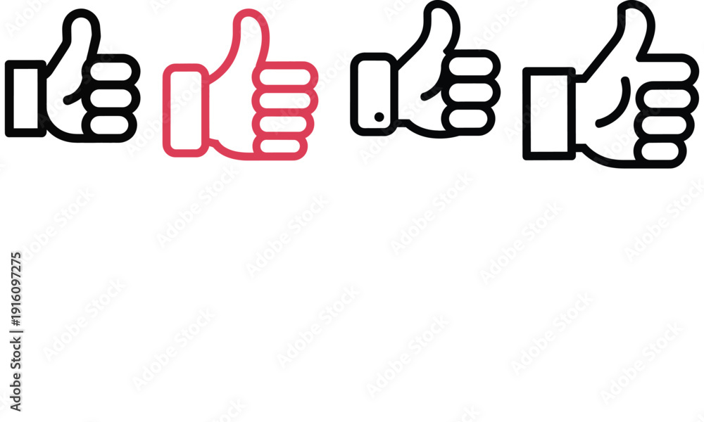Fototapeta premium Thumbs up outline icon set with different styles isolated on white background 