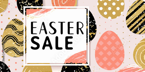 Colorful easter sale background with abstract shapes and bold text