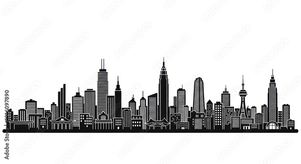 Obraz premium Cityscape Silhouette: Modern Skyline with Diverse Buildings