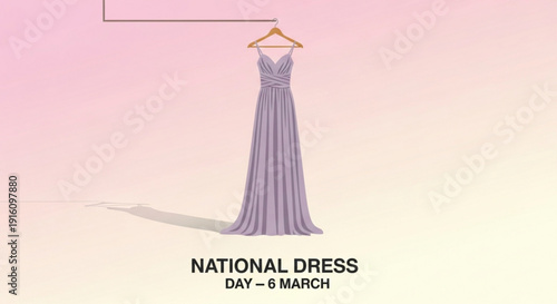 Lavender evening gown on hanger for national dress day on march 6th symbolizing elegance and cultural heritage