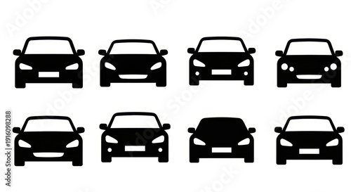 Collection of Black Car Silhouettes Facing Forward