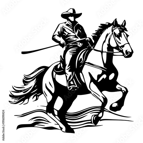 Rider and horse , vector illustration of a horse and cowboy , silhouette of a horse and cowboy 