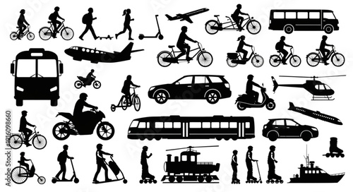 Collection of Transportation Silhouettes Vector Art.