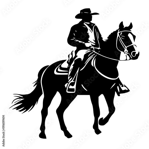 Rider and horse , vector illustration of a horse and cowboy , silhouette of a horse and cowboy 