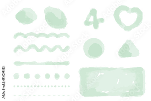 ミントグリーンの水彩あしらい素材セット 4月｜Mint green watercolor decoration set April