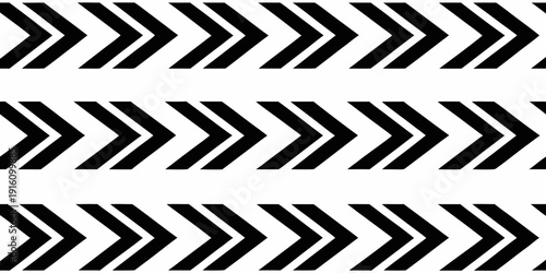 Repetitive chevron pattern with black arrows on a white background