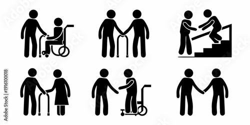 Accessibility icons depicting people with disabilities and assistance