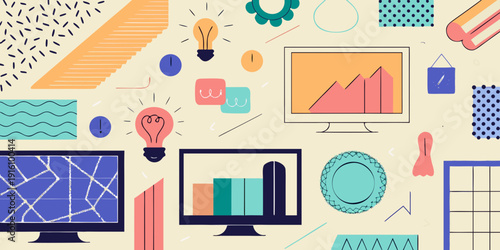 Abstract composition featuring technology ideas and creative elements