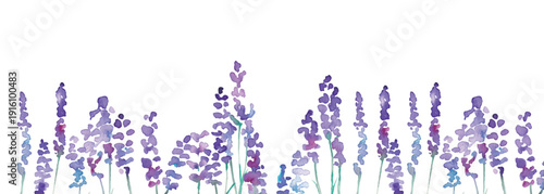 水彩画。水彩タッチのラベンダーベクターイラスト。ラベンダーの春植物背景。Watercolor painting. Watercolor lavender vector illustration. Lavender spring plant background.