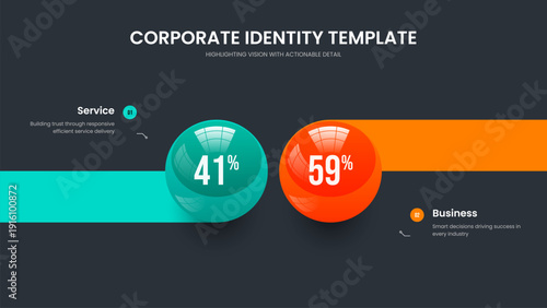 Enterprise Solution Presentation Design Vector Illustration. Market Planning 2 Step Diagram Frame Layout. Clean Showcase Two Element Chart Slideshow Template.