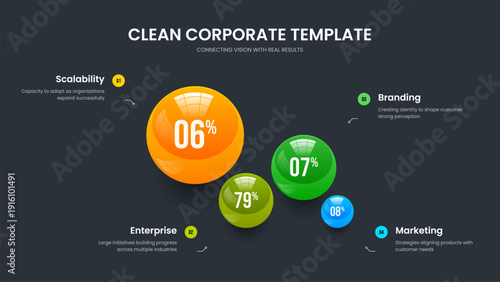 Modern Planning Slideshow Layout Vector Illustration. Educational Introduction 4 Step Chart Slide Template. Project Launch Four Element Graph Frame Design.