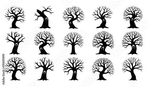 Spooky Dead Tree Silhouette Collection for Halloween and Gothic Design