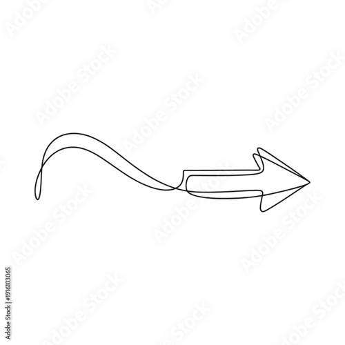 A continuous line drawing depicting a sleek forward pointing arrow