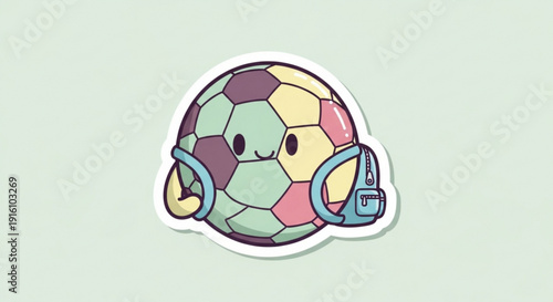Colorful Soccer Ball Emoji with Headphones Sticker on White Background