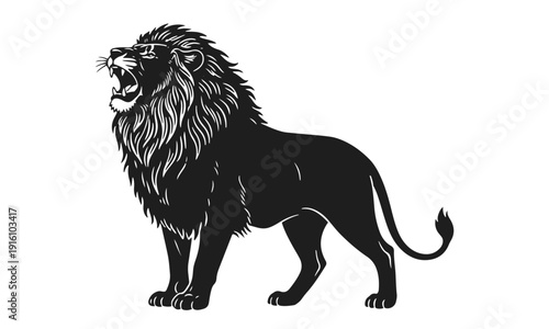 Wallpaper Mural A black and white silhouette of a roaring lion. Wild predator, safari animal, pride of lions. Vector illustration for a logo Torontodigital.ca