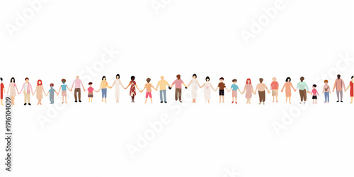 A diverse group of people holding hands in a long connected line