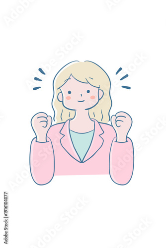 やる気に満ちた女性のシンプルイラスト
