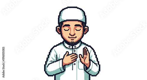 Young Muslim Boy Praying.