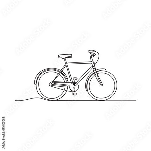 Minimalist line drawing of a classic bicycle in a single continuous stroke