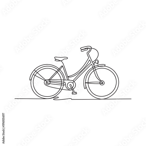 A minimalist line drawing depicts a classic bicycle in profile view