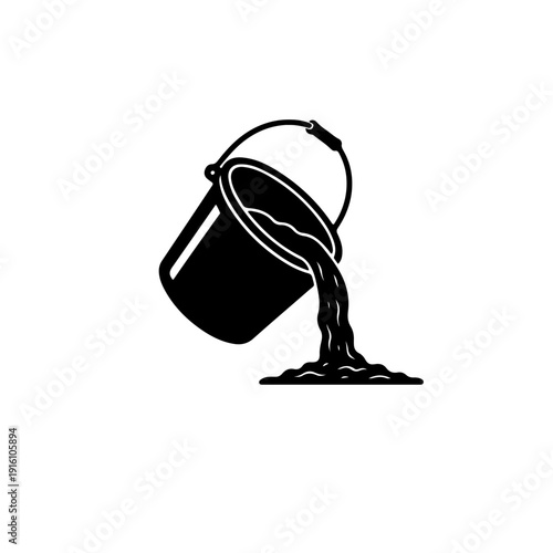 black and white illustration of a masonry bucket tilted to pour liquid concrete or mortar. This minimalist icon represents active construction, site work, and building processes