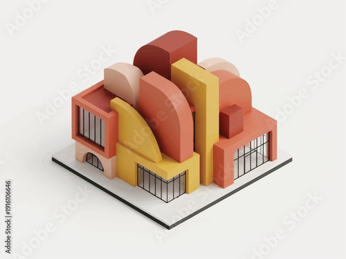 Abstract Architectural Model With Geometric Shapes.