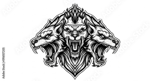 The Ferocious Three-Headed Hellhound Unleashing a Primal Roar from the Darkest Abyss