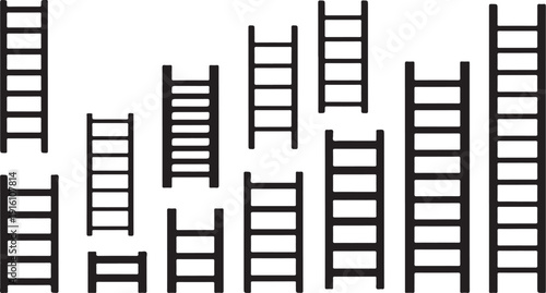 Multiple ladders of different heights on white background illustration
