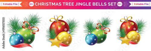 Christmas decorations with fir tree golden jingle bells