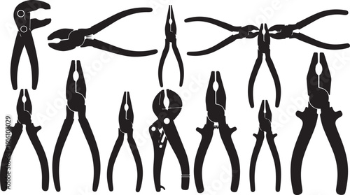Collection of various pliers and hand tools silhouette set