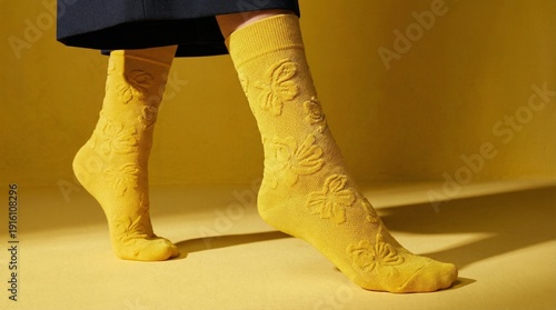 Fashion Editorial Legs in Yellow Designer Socks, Stylish Studio Closeup Portrait