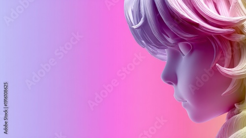 Colorful, vibrant, abstract portrait of a woman's striped profile