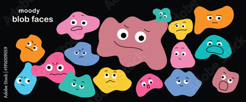 Moody Abstract Blob Characters with Emotional Faces