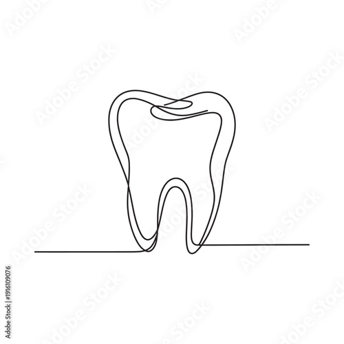 Minimalist continuous line drawing of a single human tooth